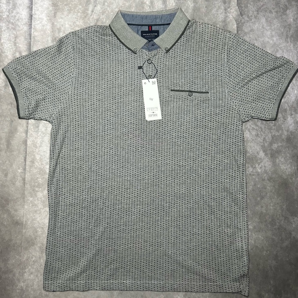 DENIM&FLOWER Grey Short sleeved polo shirt Gray Cotton NEW with Tags Men’s Large